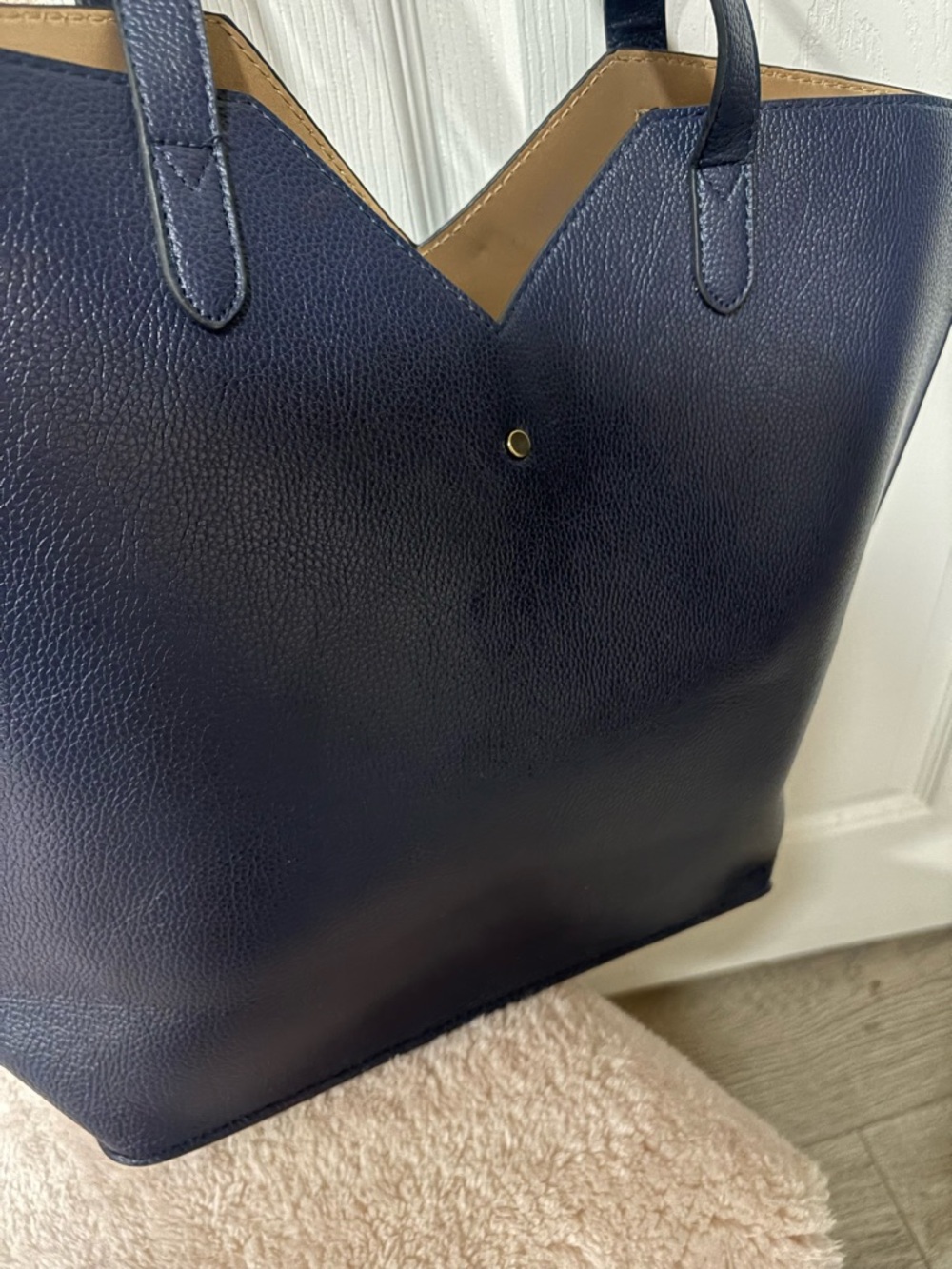 Neiman Marcus Navy Blue Leather Tote